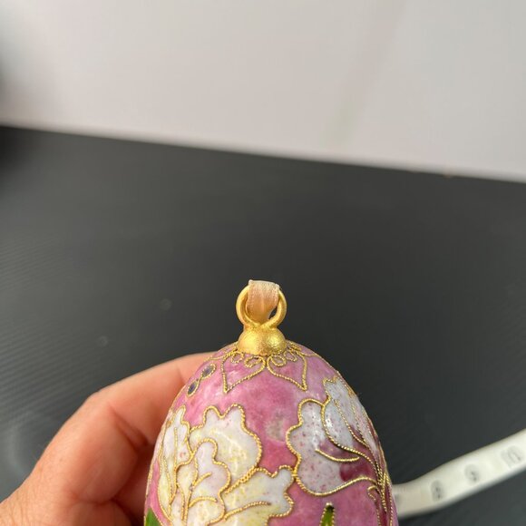Vintage Cloisonne Goldtone Floral Egg Hanging Ornament Victorian Enameled - Picture 8 of 10